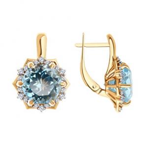 Золотые серьги Diamant с топазом и фианитом 51-320-02159-1 фото