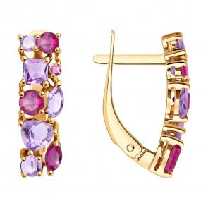 Золотые серьги Diamant с аметистом и родолитом 51-320-02165-2 фото