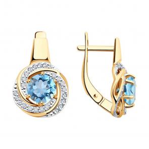 Золотые серьги Diamant с топазом и фианитом 51-320-02281-1 фото