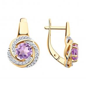 Золотые серьги Diamant с фианитом и аметистом 51-320-02281-4 фото