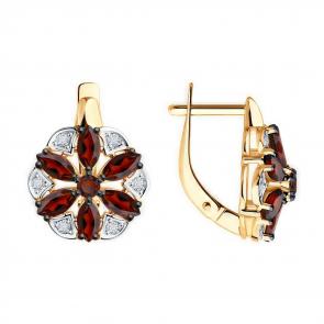 Золотые серьги Diamant с фианитом и гранатом 51-320-02343-4 фото