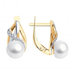 Золотые серьги Diamant с фианитом и жемчугом 51-320-02353-1 фото