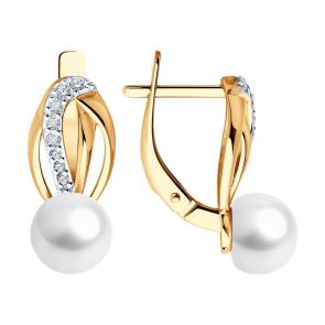 Золотые серьги Diamant с фианитом и жемчугом 51-320-02362-1 фото