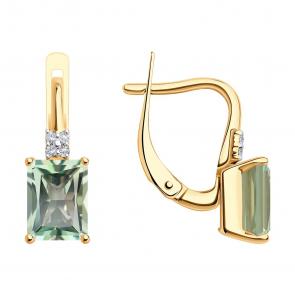 Золотые серьги Diamant с фианитом и празиолитом 51-320-02423-2 фото