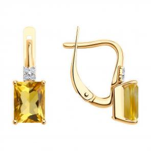 Золотые серьги Diamant с фианитом и цитрином 51-320-02423-3 фото