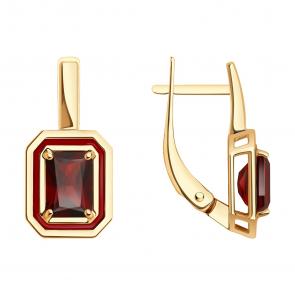 Золотые серьги Diamant с гранатом и эмалью 51-320-02450-2 фото