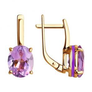 Золотые серьги Diamant с аметистом и эмалью 51-320-02463-3 фото