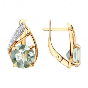 Золотые серьги Diamant с фианитом и празиолитом 51-320-02662-1 фото