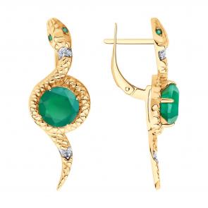 Золотые серьги Символ года Змея Diamant с агатом и фианитом 51-320-02869-1 фото