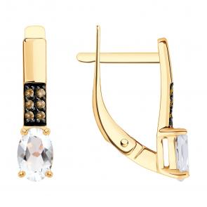 Золотые серьги Diamant с фианитом и горным хрусталём 51-320-02941-1 фото