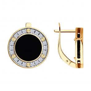 Золотые серьги Diamant с фианитом и агатом 51-320-02989-1 фото