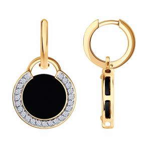 Золотые серьги-трансформеры Diamant с агатом и фианитом 51-321-00074-1 фото