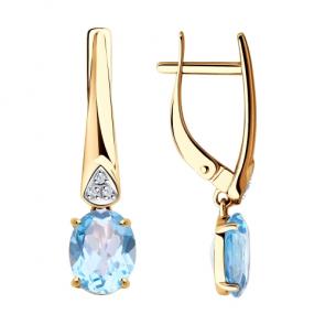 Золотые серьги Diamant с топазом и фианитом 51-321-00216-1 фото