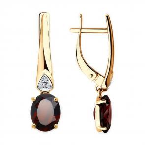 Золотые серьги Diamant с фианитом и гранатом 51-321-00216-2 фото