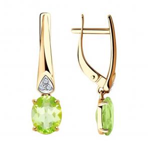 Золотые серьги Diamant с фианитом и хризолитом 51-321-00216-3 фото
