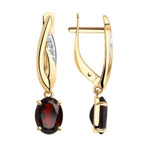 Золотые серьги Diamant с фианитом и гранатом 51-321-00219-2 фото