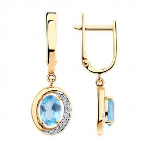 Золотые серьги Diamant с топазом и фианитом 51-321-00224-1 фото