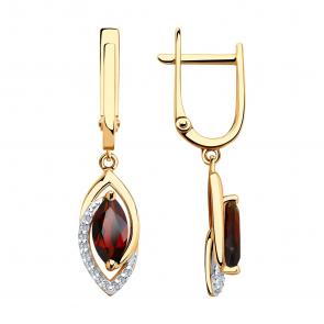 Золотые серьги Diamant с фианитом и гранатом 51-321-00241-2 фото