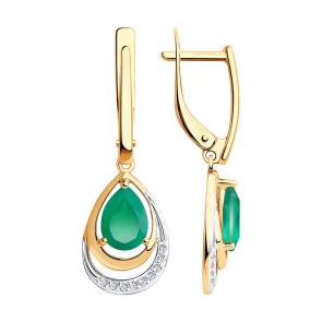 Золотые серьги Diamant с фианитом и агатом 51-321-00527-4 фото