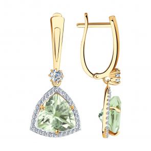 Золотые серьги Diamant с фианитом и аметистом 51-321-00865-4 фото