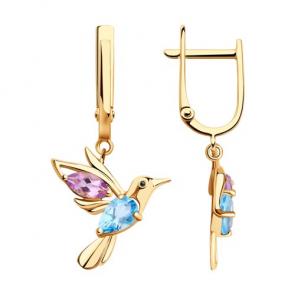 Золотые серьги Diamant с топазом и аметистом 51-321-01311-3 фото
