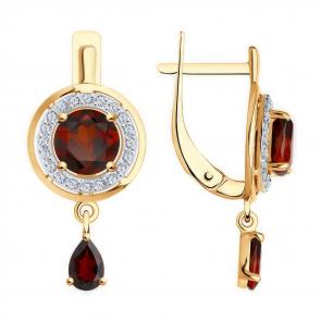 Золотые серьги Diamant с фианитом и гранатом 51-321-01426-1 фото
