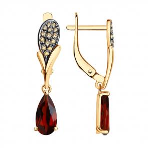 Золотые серьги Diamant с фианитом и гранатом 51-321-01556-1 фото