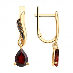 Золотые серьги Diamant с фианитом и гранатом 51-321-01562-1 фото