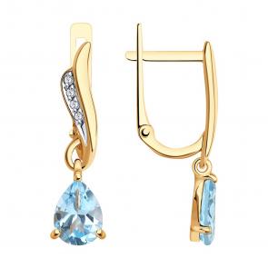 Золотые серьги Diamant с топазом и фианитом 51-321-01562-2 фото