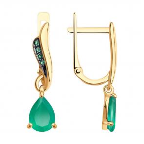 Золотые серьги Diamant с фианитом и агатом 51-321-01562-3 фото