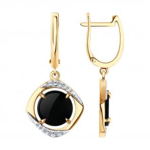 Золотые серьги Diamant с фианитом и агатом 51-321-01775-1 фото