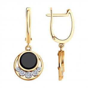 Золотые серьги Diamant с фианитом и агатом 51-321-01812-1 фото