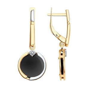 Золотые серьги Diamant с фианитом и агатом 51-321-01871-1 фото