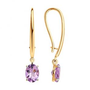 Золотые серьги Diamant с аметистом 51-321-01929-4 фото
