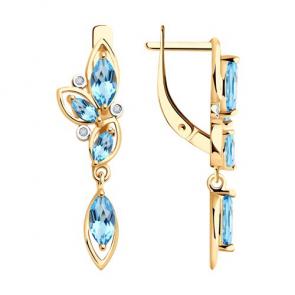 Золотые серьги Diamant с топазом и фианитом 51-321-02074-1 фото