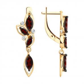Золотые серьги Diamant с фианитом и гранатом 51-321-02074-2 фото