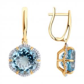 Золотые серьги Diamant с топазом и фианитом 51-321-02162-1 фото
