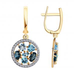 Золотые серьги Diamant с топазом, фианитом и Лондон топазом 51-321-02388-1 фото