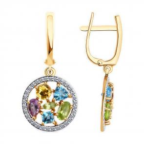 Золотые серьги Diamant с топазом, фианитом, аметистом, хризолитом и цитрином 51-321-02388-2 фото