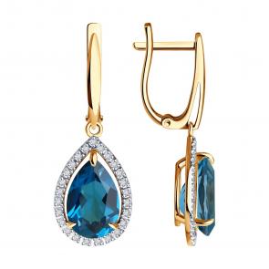 Золотые серьги Diamant с фианитом и Лондон топазом 51-321-02439-2 фото