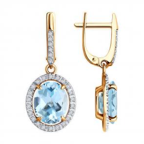 Золотые серьги Diamant с топазом и фианитом 51-321-02442-1 фото