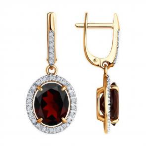 Золотые серьги Diamant с фианитом и гранатом 51-321-02442-2 фото