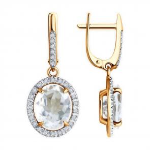 Золотые серьги Diamant с фианитом и горным хрусталём 51-321-02442-4 фото