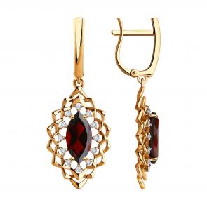 Золотые серьги Diamant с фианитом и гранатом 51-321-02468-3 фото