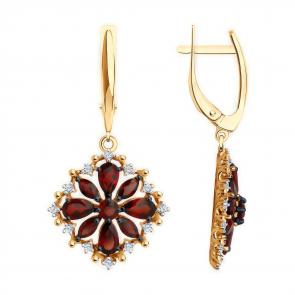 Золотые серьги Diamant с фианитом и гранатом 51-321-02484-1 фото