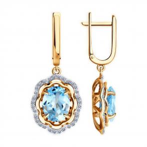 Золотые серьги Diamant с топазом и фианитом 51-321-02510-1 фото