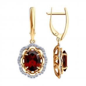 Золотые серьги Diamant с фианитом и гранатом 51-321-02510-2 фото