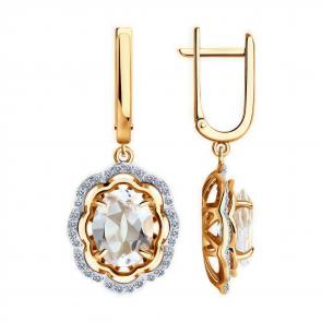 Золотые серьги Diamant с фианитом и горным хрусталём 51-321-02510-3 фото