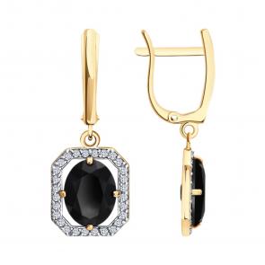 Золотые серьги Diamant с фианитом и агатом 51-321-02699-1 фото