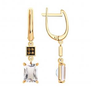 Золотые серьги Diamant с фианитом и горным хрусталём 51-321-02948-1 фото